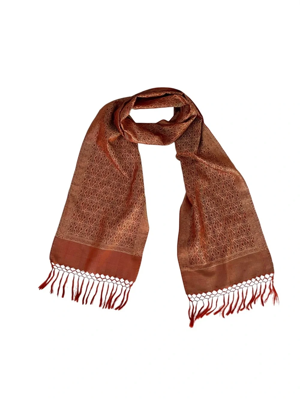 100% Silk Scarf Made in India Rust Burnt Orange 10” Wide Elegant